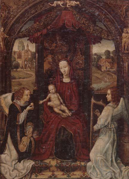 unknow artist The madonna and child enthroned,attended by angels playing musical instruments oil painting image